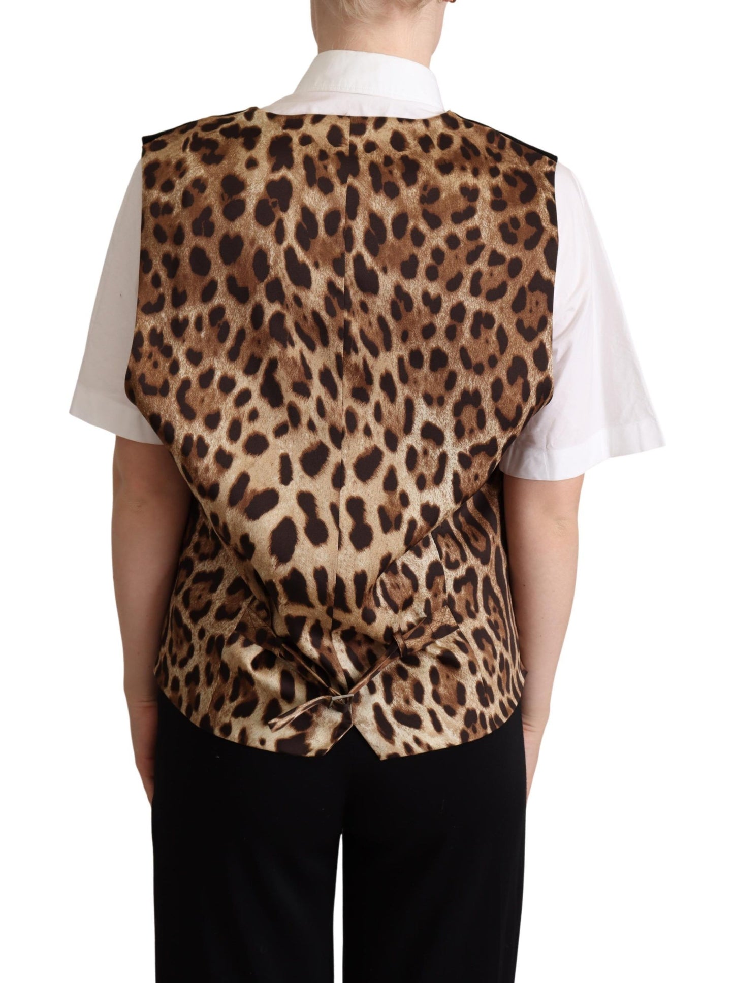 Elegant Sleeveless Black Leopard Print Vest