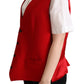 Elegant Red Virgin Wool Sleeveless Vest
