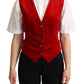 Elegant Red Leopard Print Waistcoat