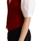 Elegant Red Leopard Print Waistcoat