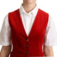 Elegant Red Leopard Print Waistcoat
