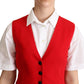 Elegant Red Leopard Print Sleeveless Vest
