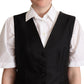 Elegant Black Silk Blend Waistcoat