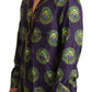 Exquisite Silk Casual Men's Shirt in Purple and Green