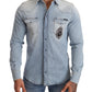 Elegant Denim Long Sleeve Embroidered Shirt