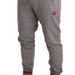 Elegant Gray Crown Embroidery Sweatpants