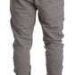 Elegant Gray Crown Embroidery Sweatpants