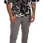 Elegant Gray Crown Embroidery Sweatpants