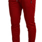 Elegant Red Casual Sweatpants with Logo Plaque