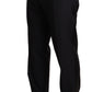 Elegant Black Wool Silk Blend Tuxedo Trousers