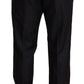 Elegant Black Wool Silk Blend Tuxedo Trousers