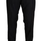 Elegant Black Wool Silk Blend Tuxedo Trousers