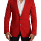 Exquisite Red Virgin Wool Two Button Blazer