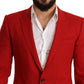 Exquisite Red Virgin Wool Two Button Blazer