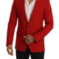 Exquisite Red Virgin Wool Two Button Blazer
