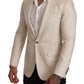 Elegant Beige Silk-Linen Blend Blazer