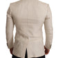 Elegant Beige Silk-Linen Blend Blazer