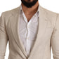Elegant Beige Silk-Linen Blend Blazer