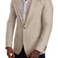 Elegant Beige Silk-Linen Blend Blazer