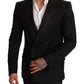 Elegant Black Silk-Wool Blend Blazer