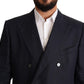 Elegant Dark Blue Double-Breasted Blazer