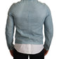 Elegant Light Blue Leather Bomber Jacket