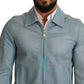Elegant Light Blue Leather Bomber Jacket