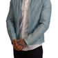 Elegant Light Blue Leather Bomber Jacket
