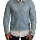 Elegant Light Blue Leather Bomber Jacket