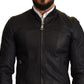 Elegant Leather Bomber Jacket in Dark Blue