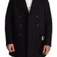 Elegant Blue Wool Blend Pea Coat