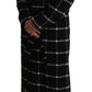 Elegant Black and Gray Wool Long Coat Jacket Robe