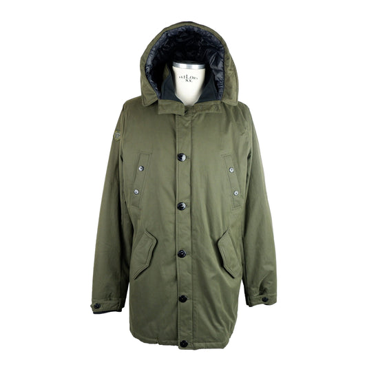 Green Cotton Men Parka Jacket