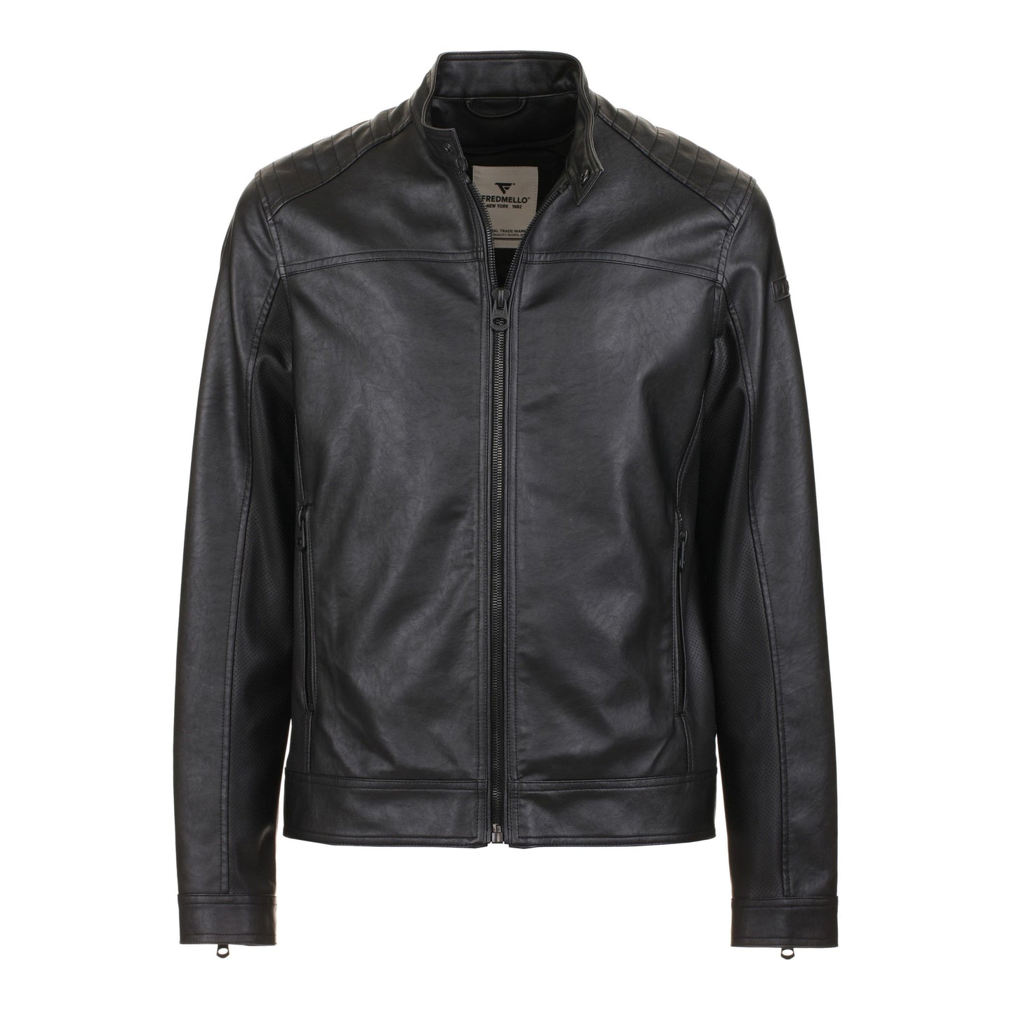 Chic Faux Leather Zip Jacket with Openwork Sleeves