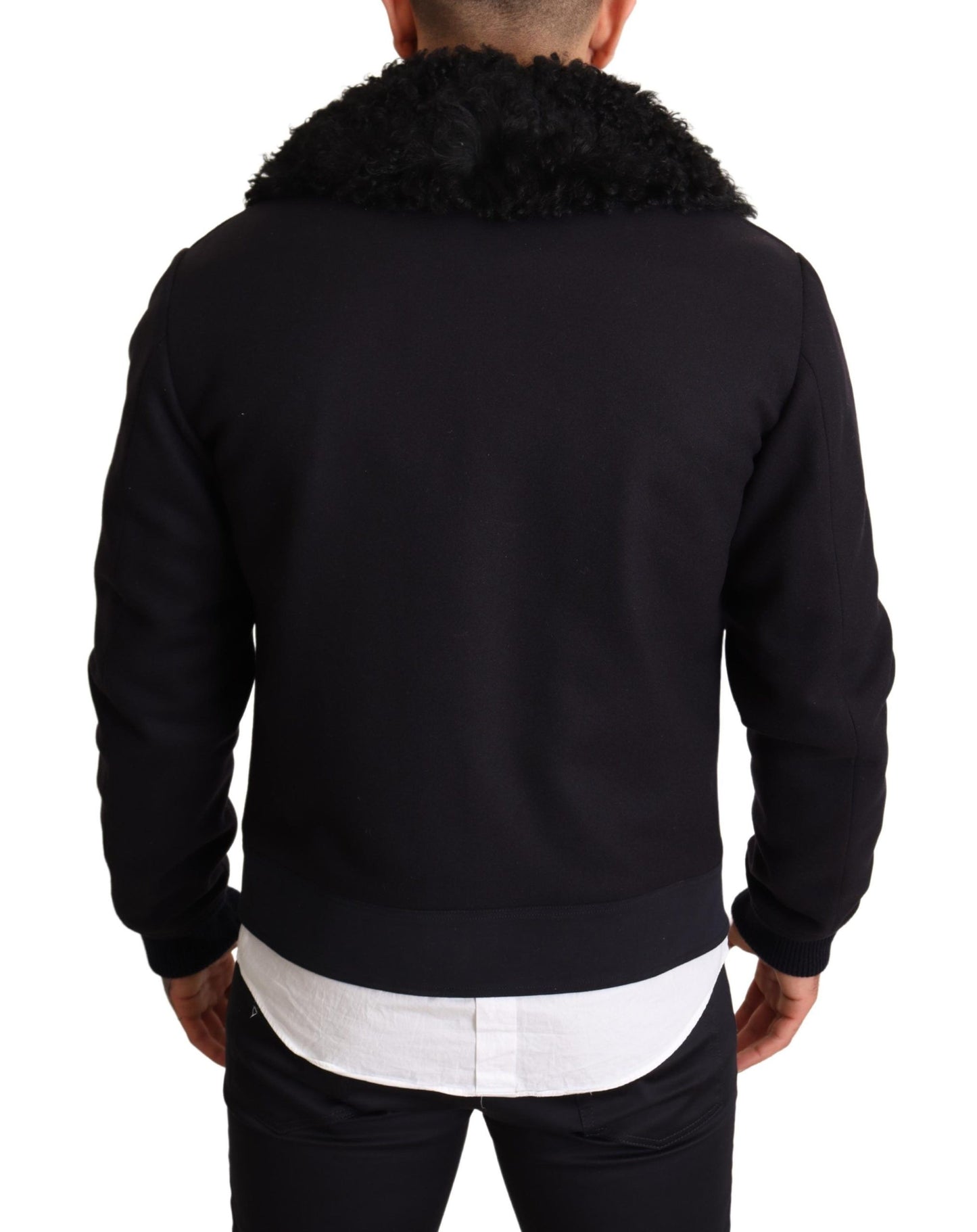 Elegant Blue Wool Bomber Jacket