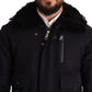 Elegant Blue Wool Bomber Jacket