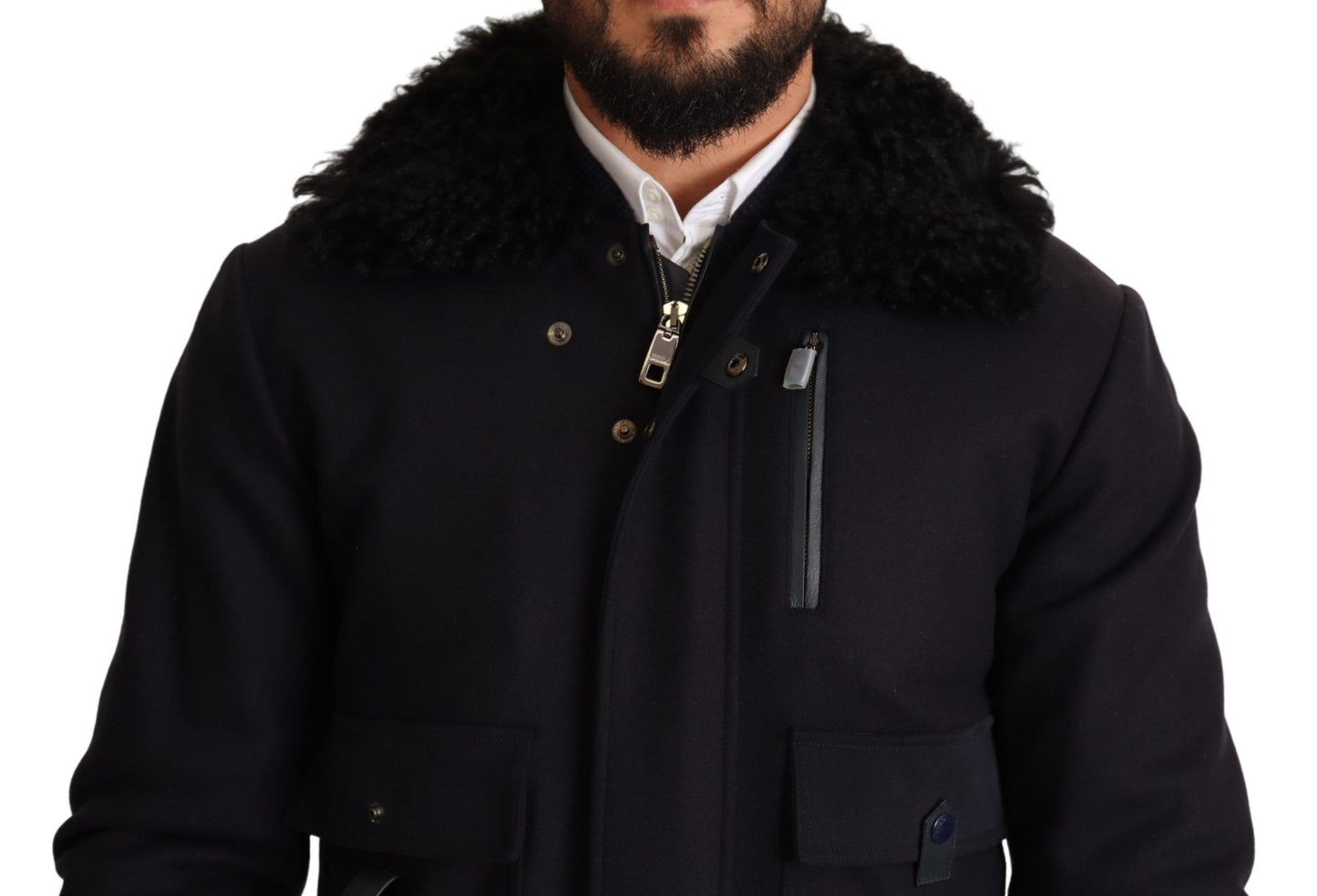 Elegant Blue Wool Bomber Jacket