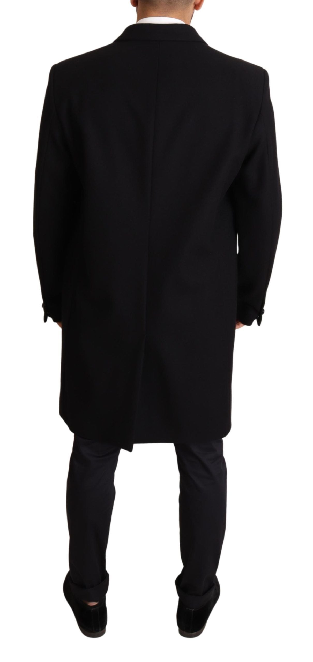 Elegant Blue Wool Blend Overcoat