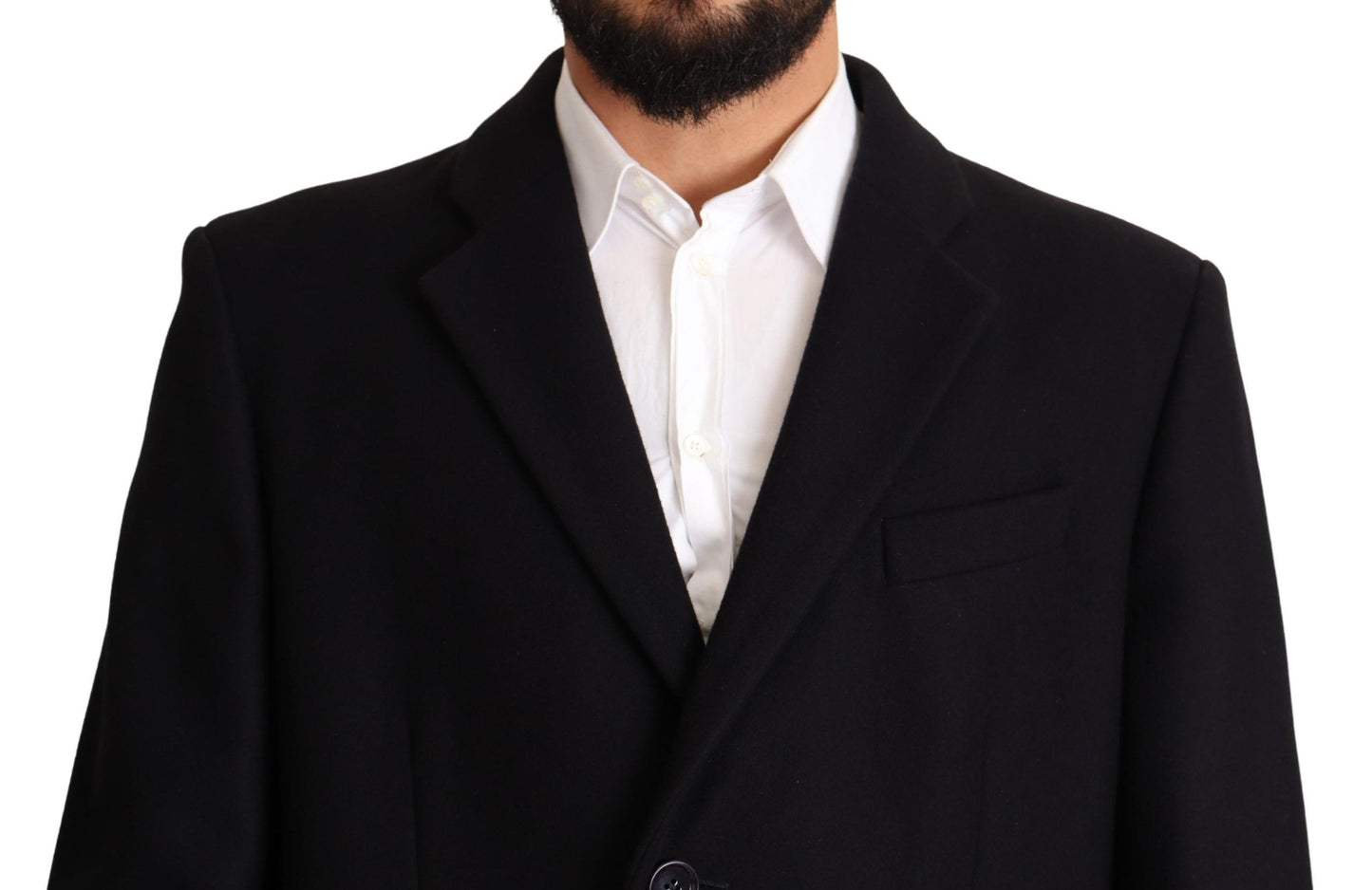 Elegant Blue Wool Blend Overcoat