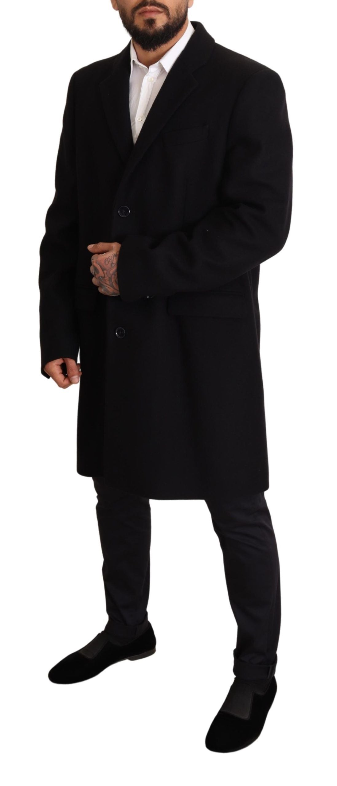 Elegant Blue Wool Blend Overcoat