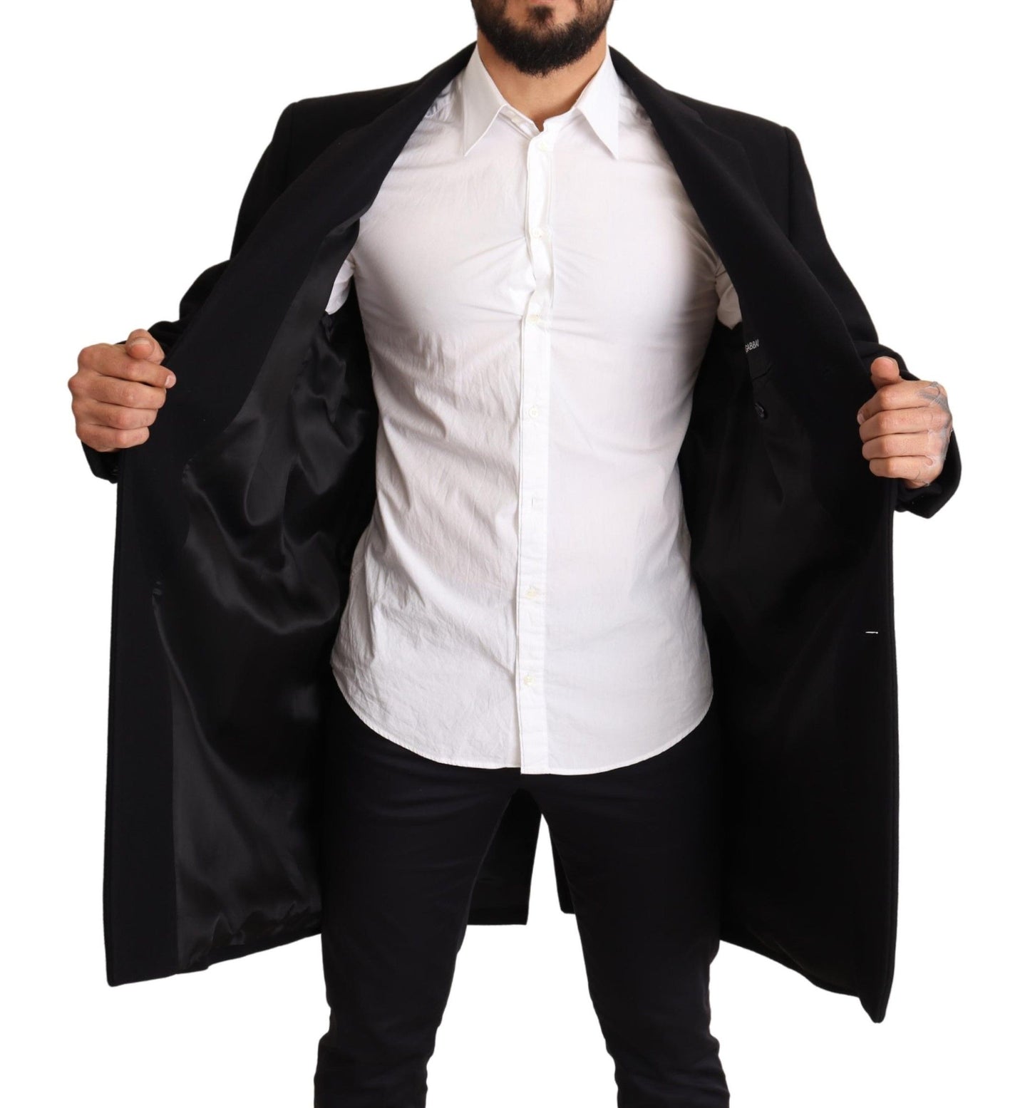 Elegant Blue Wool Blend Overcoat