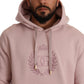 Elegant Pink Crown Print Hooded Sweater