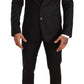 Elegant Black Striped Wool Three-Piece Suit