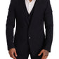 Elegant Dark Blue Three Piece Wool Blend Suit