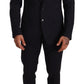 Elegant Dark Blue Three Piece Wool Blend Suit