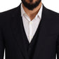 Elegant Dark Blue Three Piece Wool Blend Suit