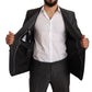Elegant Gray Martini Slim Fit Silk-Wool Suit