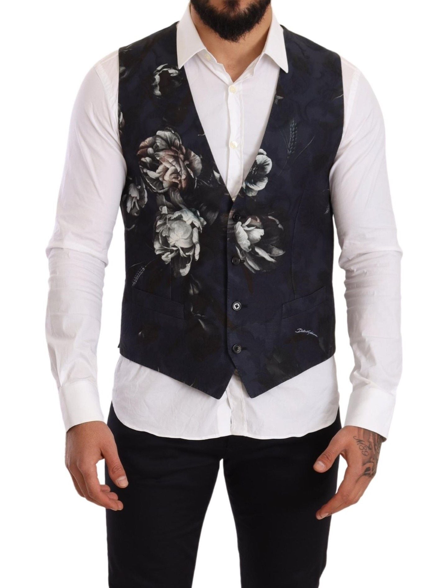 Elegant Floral Silk-Blend Mens Vest