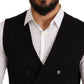 Elegant Black Double-Breasted Wool Vest