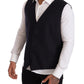 Elegant Blue Wool and Silk Dress Vest
